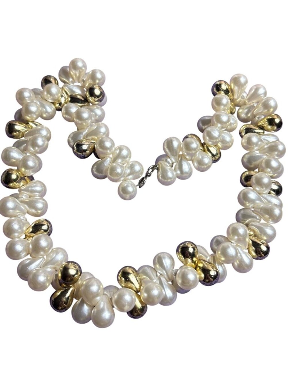 Beaded Clusted Necklace Faux Pearl Goldtone 18 inches Long